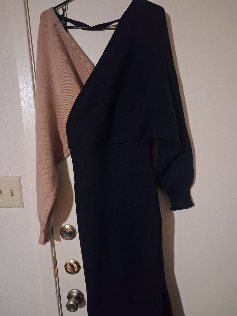 Asymmetric Two-Tone Knit Dress - Black & Beige Nwt Size Xl